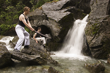 Image showing Training near waterfall