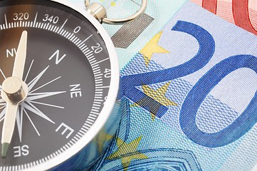Image showing euro money and compass