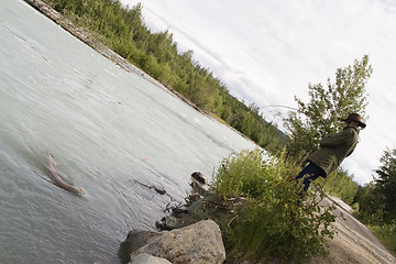 Image showing Controlling the fish next to bank