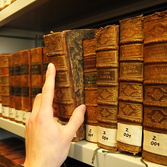 Image showing old books in a library