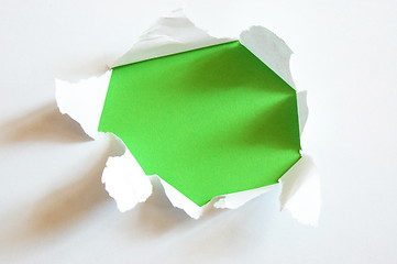 Image showing green hole in blank sheet paper