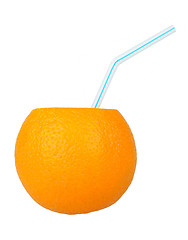 Image showing orange with a straw for cocktails