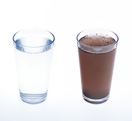 Image showing Clean and dirty water in drinking glass - concept