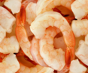 Image showing Peeled prawns background 