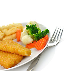 Image showing fish fillets with fried potato and vegetables