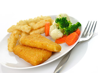 Image showing fish fillets with fried potato and vegetables