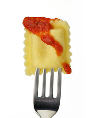 Image showing ravioli  on a fork