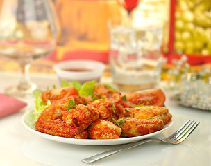 Image showing hot chicken wings with salad