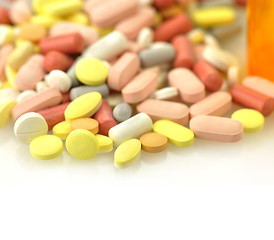 Image showing Medicine bottles and pills close up