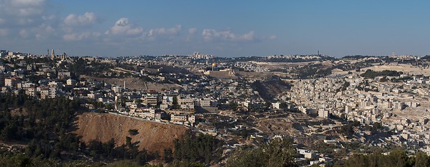 Image showing Panorama of Jerusalem with Temple Mount in the evening