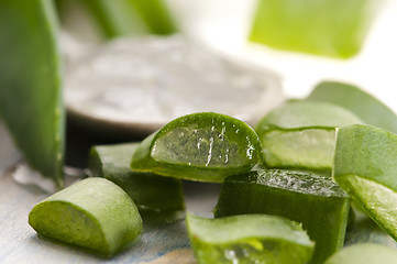 Image showing aloe vera juice with fresh leaves