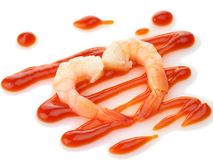 Image showing shrimps with cocktail sauce