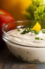 Image showing Delicious cream cheese with chives and vegetables