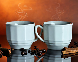 Image showing two cups of hot coffee 