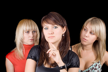 Image showing Portrait of the three beautiful young women. Isolated