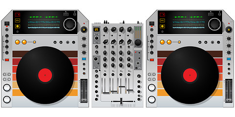 Image showing DJ turntables and mixer