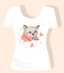 Image showing t-shirt design for children with kitten and hearts