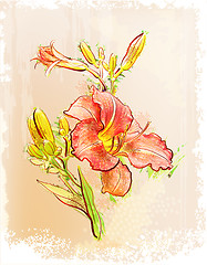 Image showing vintage  style. Illustration of  red lily 