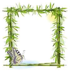 Image showing tropical  background with bamboo, sun and butterfly