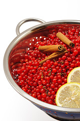 Image showing Red currant berries and ingredients for making jam