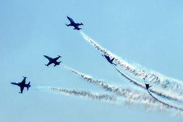 Image showing airplanes on the blue sky 