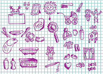 Image showing hand drawn small baby objects