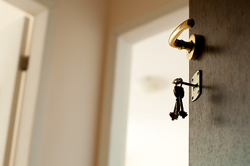 Image showing Open door with keys.