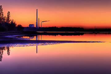 Image showing Scenic view of Power Plant in sunset