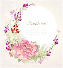 Image showing Greeting card with peony. Illustration peony.