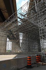 Image showing Bridge repair with scaffolding.