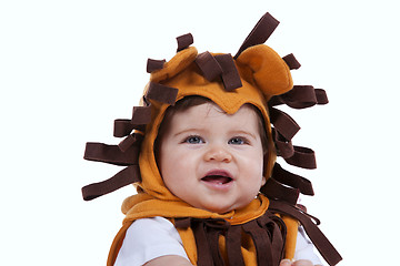 Image showing Baby with a lion mask