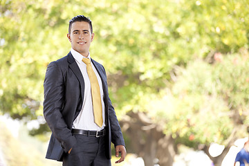 Image showing Modern businessman at the city park