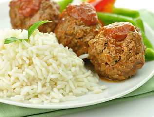 Image showing meat balls with rice and vegetables 