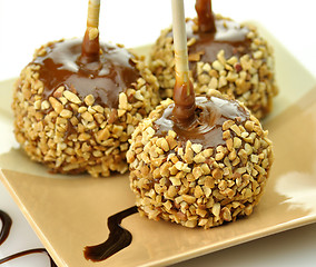 Image showing Candy apples with caramel sauce