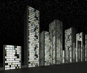 Image showing City at night: Abstract skyscrapers 