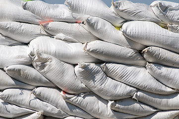 Image showing Sandbags used as flood barrier