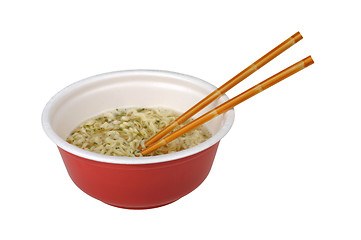 Image showing bowl of ramen with chopsticks isolated on white background