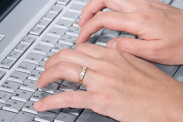 Image showing  hand on laptop  computer