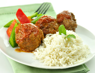 Image showing meat balls with rice and vegetables 