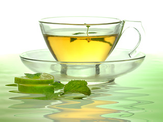 Image showing glass cup of green tea 