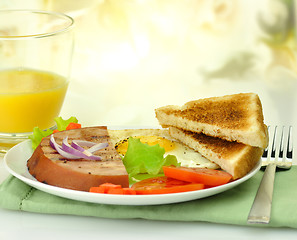 Image showing Sliced grilled ham dinner