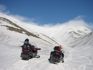 Image showing Snowmobiles at Svalbard