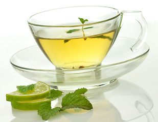 Image showing green tea with lemon and mint 