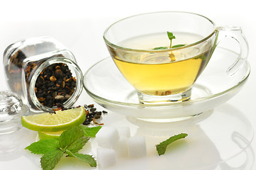 Image showing green tea with lemon and mint 
