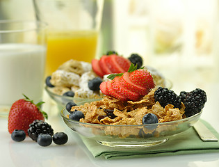 Image showing cereal with fruits ,milk and juice 