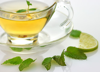 Image showing green tea with lemon and mint