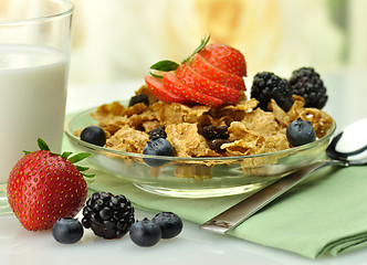 Image showing healthy breakfast with bran and raisin cereal 