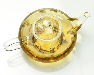 Image showing teapot with loose green tea