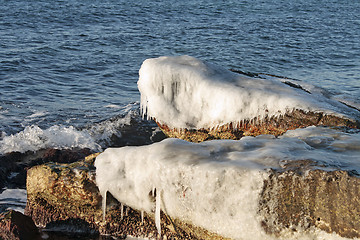 Image showing Winter shore of the Caspian Sea.