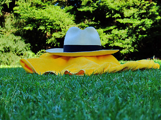 Image showing panama hat and towel